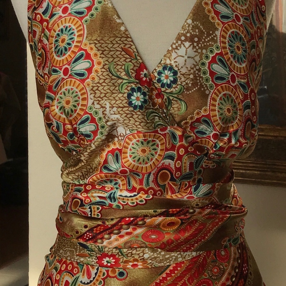 Stunning 100% Silk Wrap Top by Cache’
